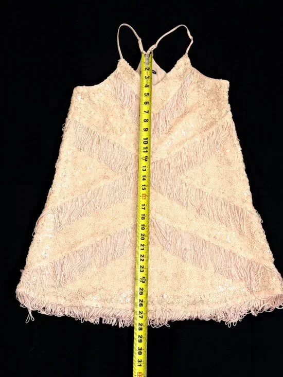 GIANNI BINI Womens Sequined Fringes Shirt Medium Pinkish Unique Lined Evening - Picture 8 of 10